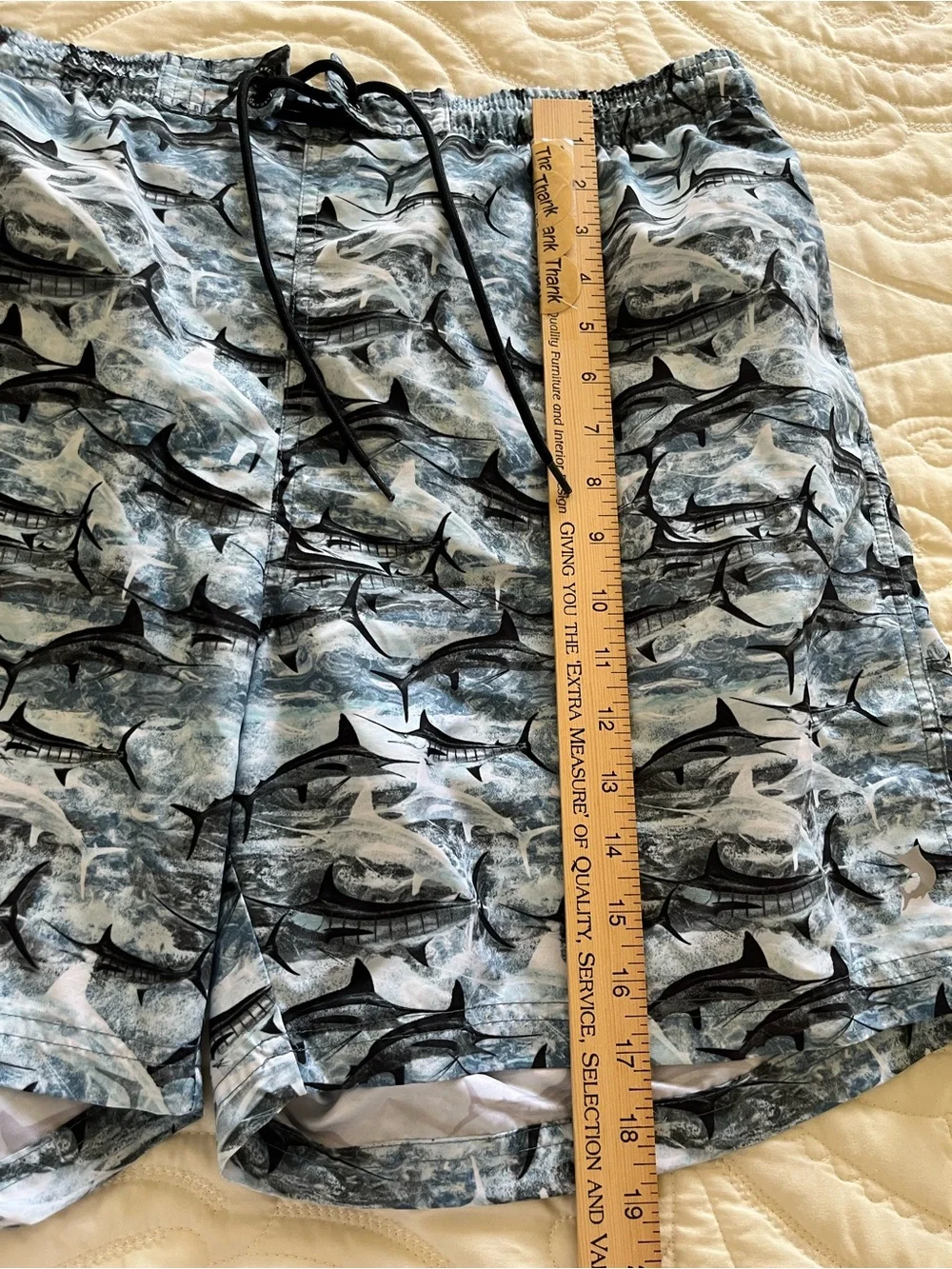 Reel Legends Blue Shark-Pattern Swim Trunks XL